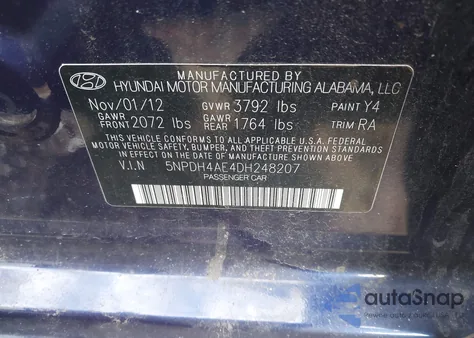 2013 Hyundai Elantra Gls из США, поврежденный, VIN 5NPDH4AE4DH248207